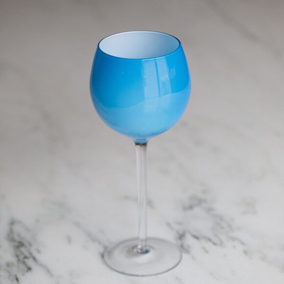 Empoli / Moretti Blue & White Encased Lattimo Wine Glass - Picture 1 of 6